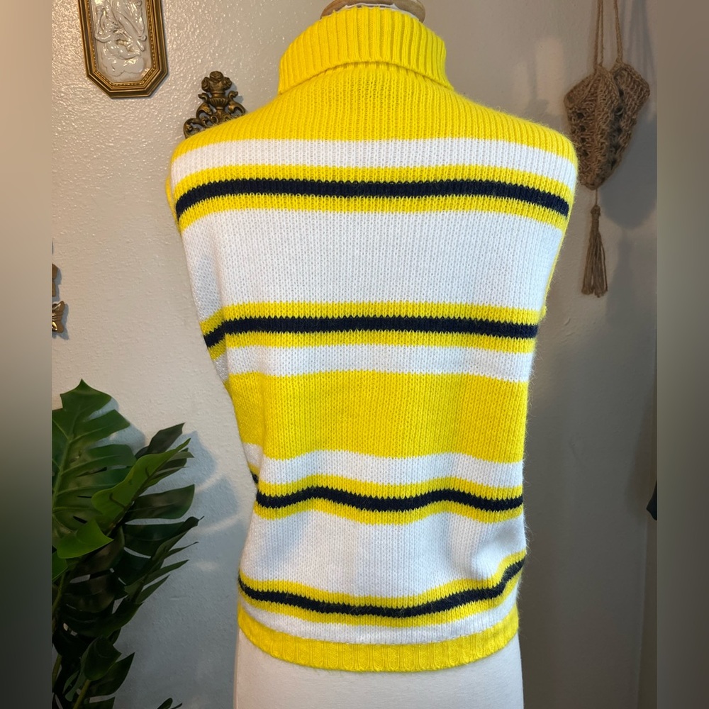 Vintage 60s Elmar Yellow Striped Turtleneck Knit Sweater Vest Small Sunshine - Picture 5 of 6